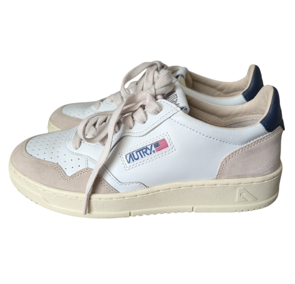 Autry Medalist Low Leather Sneakers Off White Gray Navy Suede Size 40 US 10